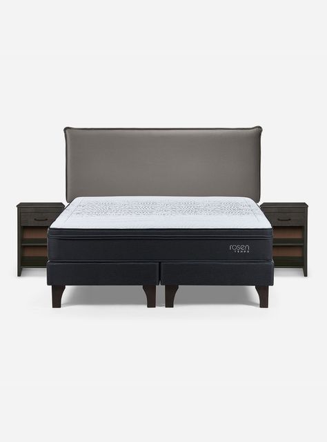 Cama Europea Tempo 2 Plazas Base Dividida + Respaldo + Veladores Maurice Gris-1