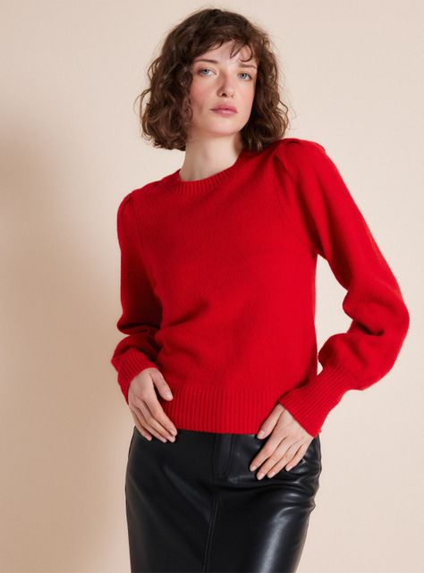 Sweater Manga Abullonada con Lana-0