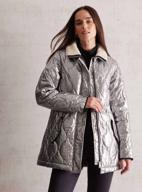 Parka Metalizada Forrada con Sherpa-0