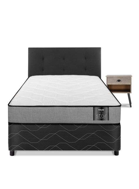 Cama Americana Star 1.5 Plazas x 190 cm + Respaldo Royal + Velador Rock-1