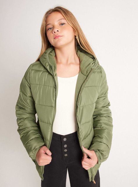 Parka Básica de Color Liso con Forro-0