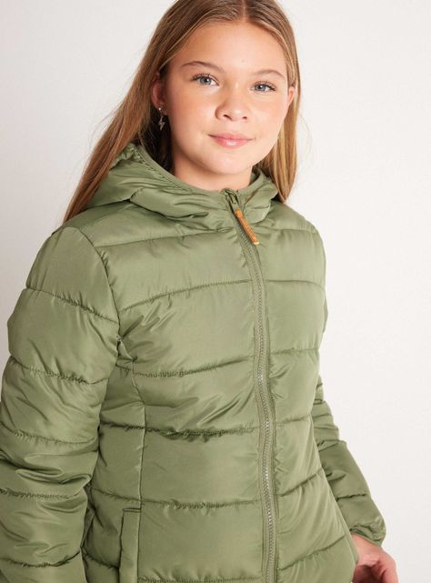 Parka Básica de Color Liso con Forro-1