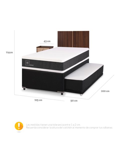 Diván Ortopedic Black 1.5 Plazas + Respaldo + Velador-1