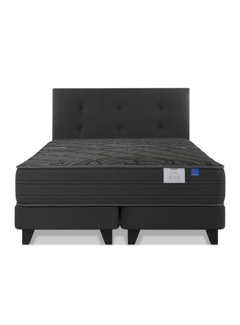 Cama Europea Black 2 Plazas Base Dividida + Respaldo Royal Negro-1