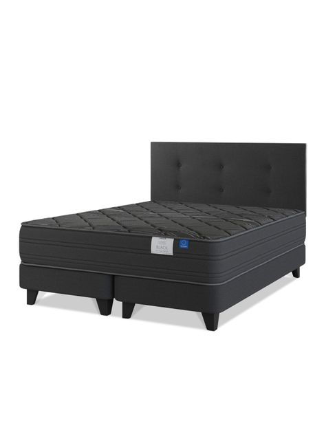 Cama Europea Black 2 Plazas Base Dividida + Respaldo Royal Negro-0