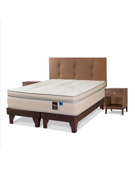 Cama Europea Máximo Cobre 2 Plazas Base Dividida + Respaldo Royal Café + Velador Atenas-0