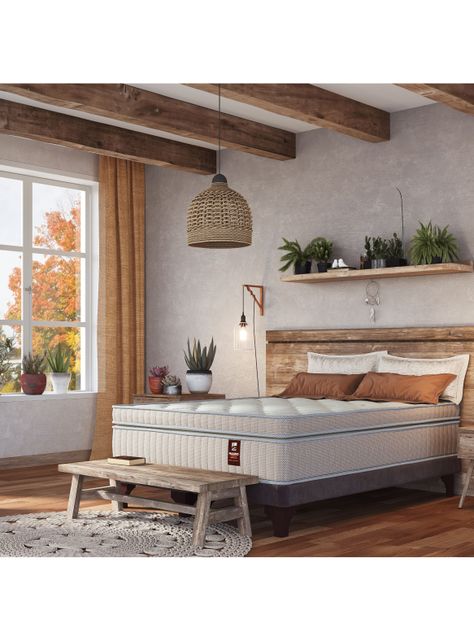 Cama Europea Máximo Cobre 2 Plazas Base Dividida + Respaldo Royal Café + Velador Atenas-5