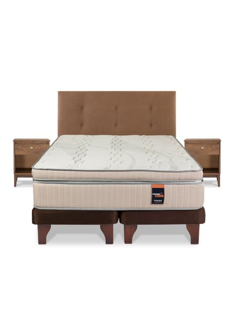 Cama Europea Máximo Cobre 2 Plazas Base Dividida + Respaldo Royal Café + Velador Atenas-1