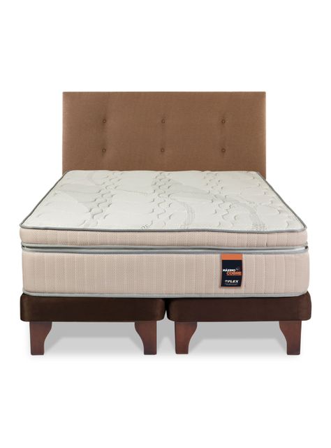 Cama Europea Máximo Cobre 2 Plazas Base Dividida + Respaldo Royal Café-1