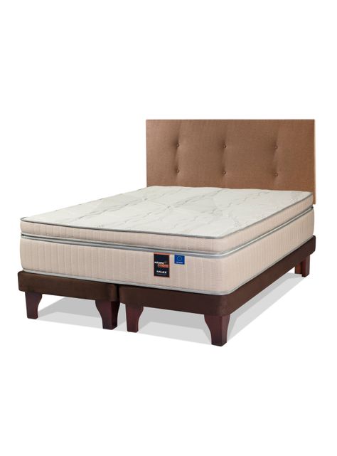 Cama Europea Máximo Cobre 2 Plazas Base Dividida + Respaldo Royal Café-0