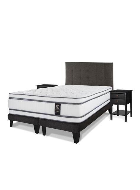 Cama Europea Majesty 2 Plazas + Respaldo Grafito + Velador Rover-0