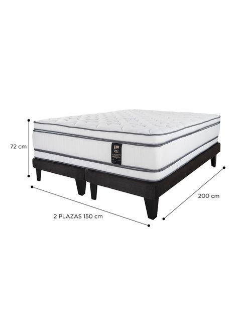 Cama Europea Majesty 2 Plazas + Respaldo Gris + Velador Roma-1