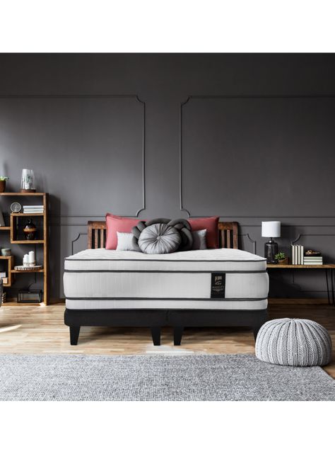 Cama Europea Majesty 2 Plazas + Respaldo Gris + Velador Roma-5