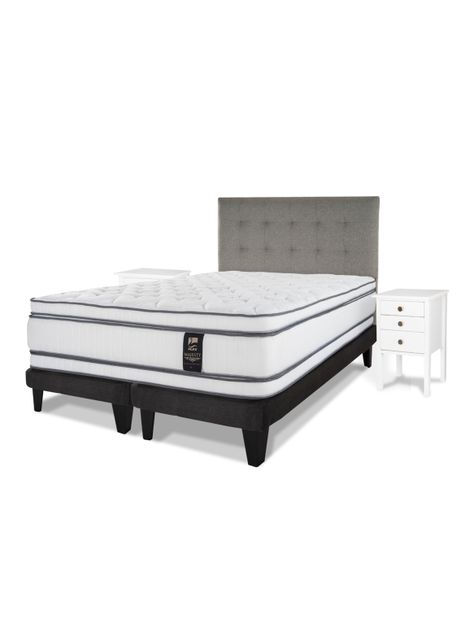Cama Europea Majesty 2 Plazas + Respaldo Gris + Velador Roma-0