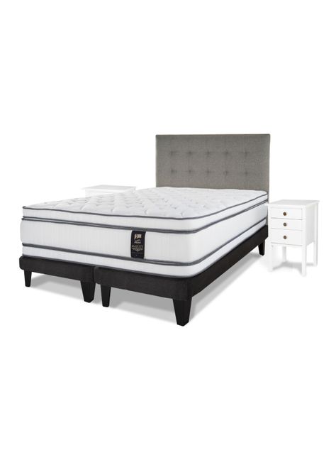 Cama Europea Majesty King + Respaldo Gris + Velador Roma-0