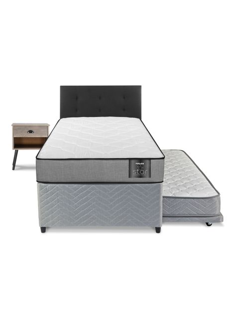 Diván Star 1.5 Plazas + Respaldo Royal Negro + Velador Rock-1