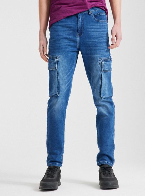 Jeans Bolsillo Cargo Tapered Tiro Medio-0