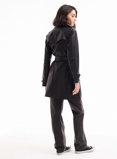 Abrigo Trench Pu Efecto Cuero-5
