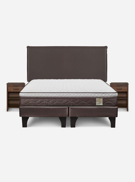 Cama Europea New style 4 King + Respaldo + Veladores Maurice Chocolate-1