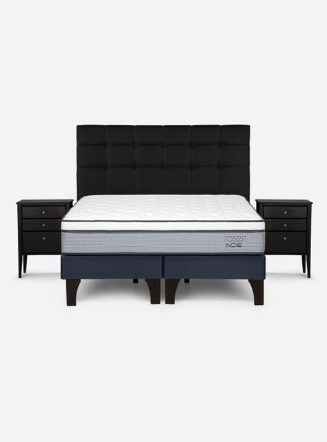 Cama Europea Indie King Base Dividida + Respaldo + Veladores Issey-1