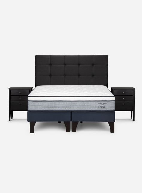 Cama Europea Indie 2 Plazas Base Dividida + Respaldo + Veladores Issey-1