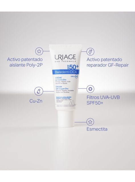 Crema Reparadora Bariéderm-CICA Uriage con Cobre y Zinc SPF50+ 40 ml-2