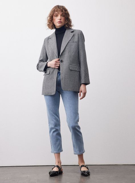Blazer Cuadros Lana Con Botón-4