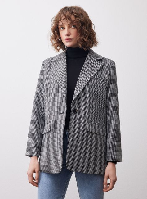 Blazer Cuadros Lana Con Botón-0