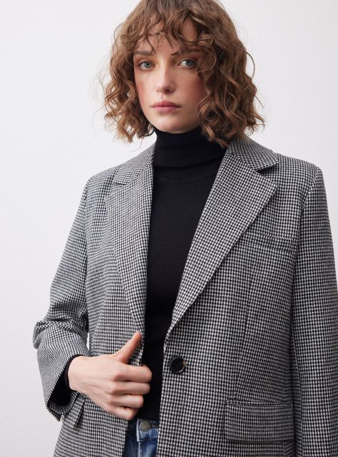 Blazer Cuadros Lana Con Botón-2