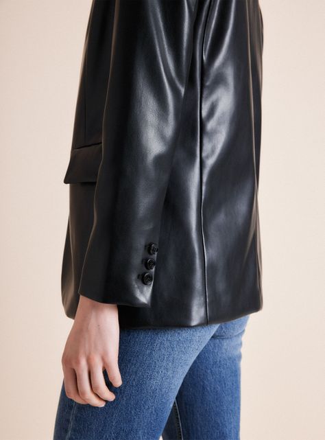 Blazer Botón Efecto Cuero-3