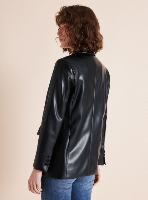 Blazer Botón Efecto Cuero-1