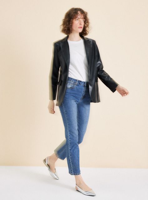 Blazer Botón Efecto Cuero-4