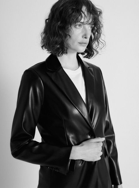 Blazer Botón Efecto Cuero-2