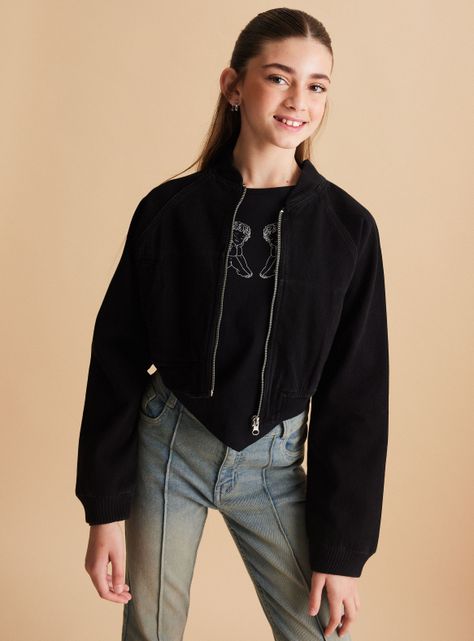 Chaqueta Denim Crop con Cierre-0