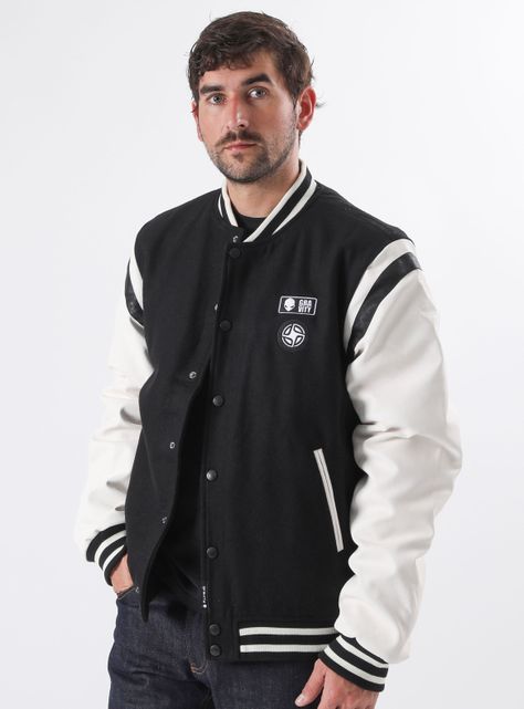 Chaqueta Bomber Lana Manga Cuero Ecológico-0