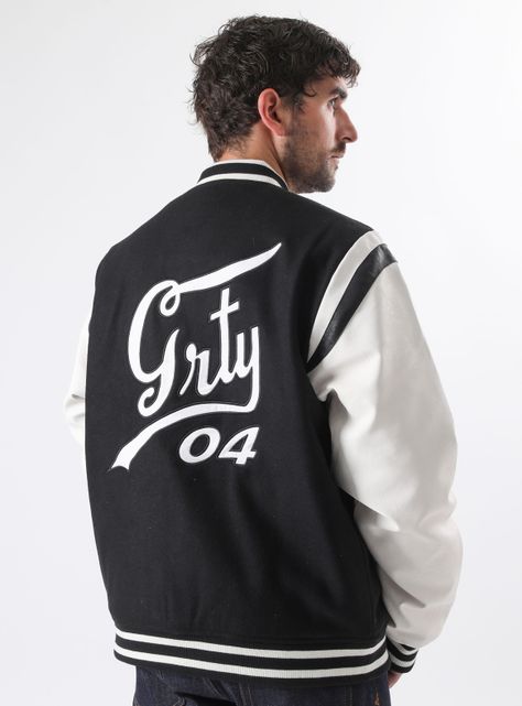 Chaqueta Bomber Lana Manga Cuero Ecológico-1