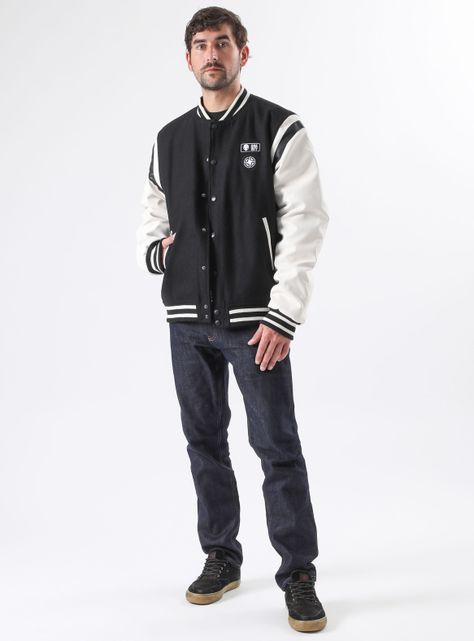 Chaqueta Bomber Lana Manga Cuero Ecológico-3