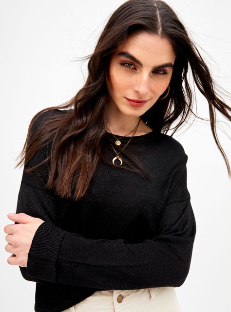 Sweater Cuello Redondo y Manga Larga Tejido con Hilo de Lurex-2