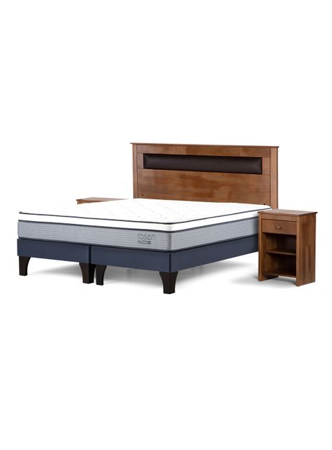 Cama Europea Indie King Base Dividida + Respaldo + 2 Veladores Ferrara-0