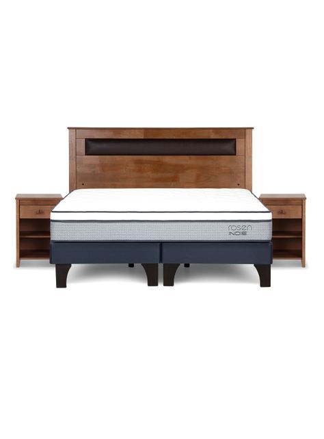 Cama Europea Indie King Base Dividida + Respaldo + 2 Veladores Ferrara-1