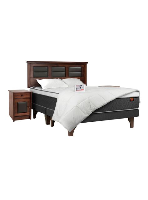 Cama Europea Everest 2 Plazas Base Dividida + Set Muebles Villarreal + Textil-0