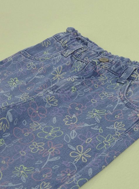 Jeans Flores Estampadas y Elastico en Cintura-1