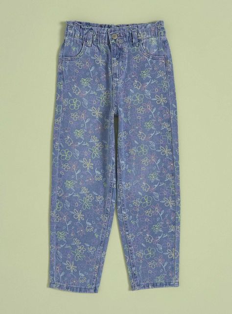 Jeans Flores Estampadas y Elastico en Cintura-0