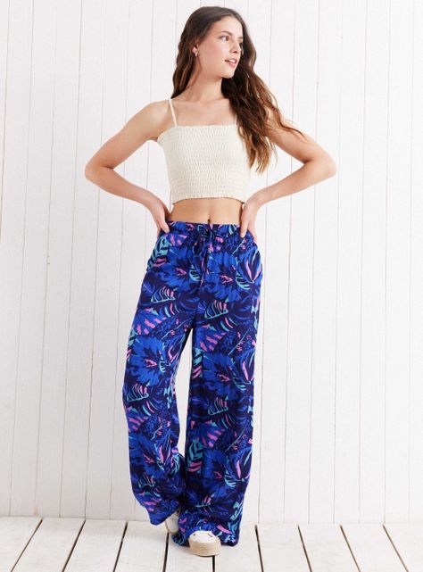 Pantalón Wide Leg  Estampado con Cintura Elastizada-4