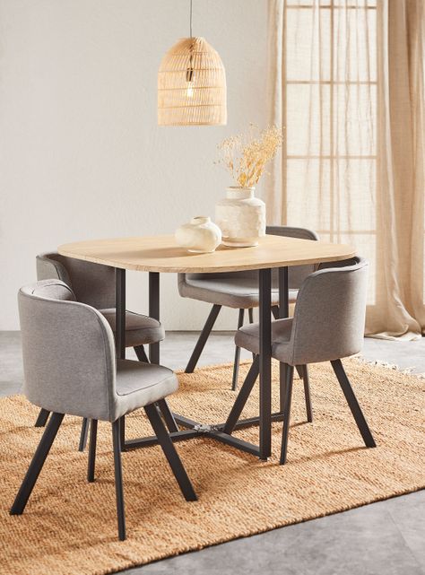 Juego de Comedor Nat + 4 Sillas Gris-0