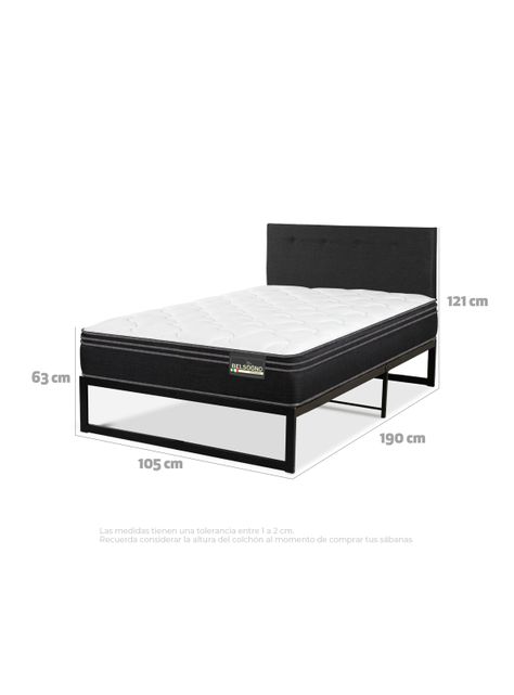 Cama Iron Smart Premium 1.5 Plazas +  Respaldo Black-1