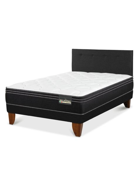 Cama Europea Premium 1.5 Plazas +  Respaldo Black-0