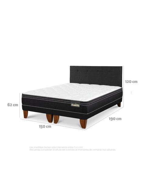 Cama Europea Premium 2 Plazas + Respaldo Black-1