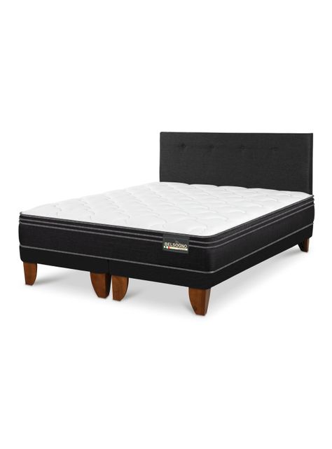 Cama Europea Premium 2 Plazas + Respaldo Black-0
