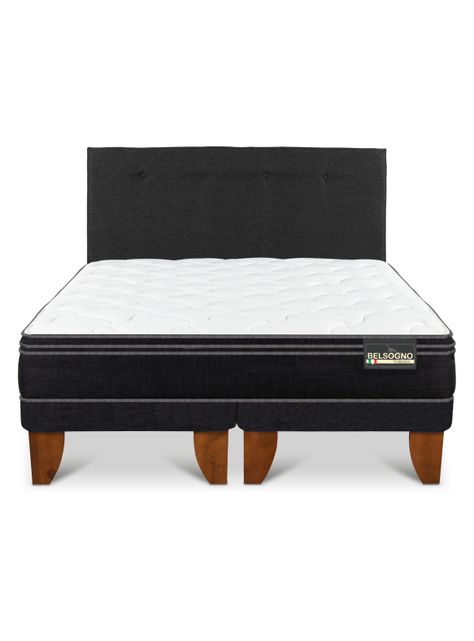 Cama Europea Premium 2 Plazas + Respaldo Black-2
